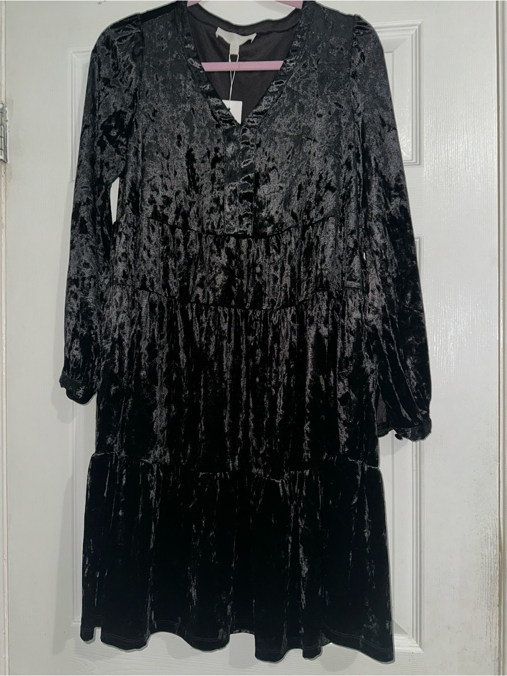 Adyson Parker Black Velvet Long-Sleeve Tiered Dress